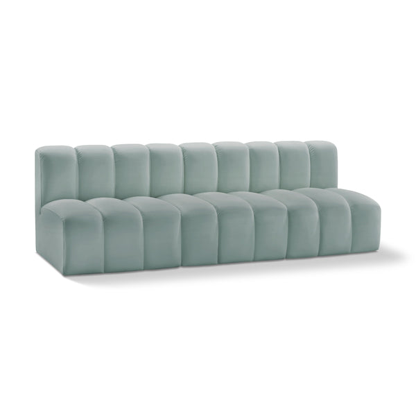 Meridian Arc Mint Green Vegan Leather 3 pc Modular Sectional IMAGE 1