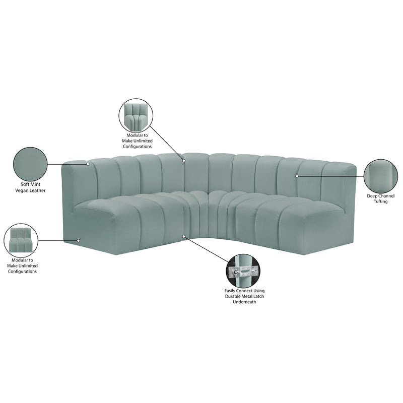 Meridian Arc Mint Green Vegan Leather 4 pc Modular Sectional IMAGE 11