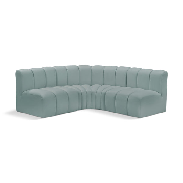 Meridian Arc Mint Green Vegan Leather 4 pc Modular Sectional IMAGE 1