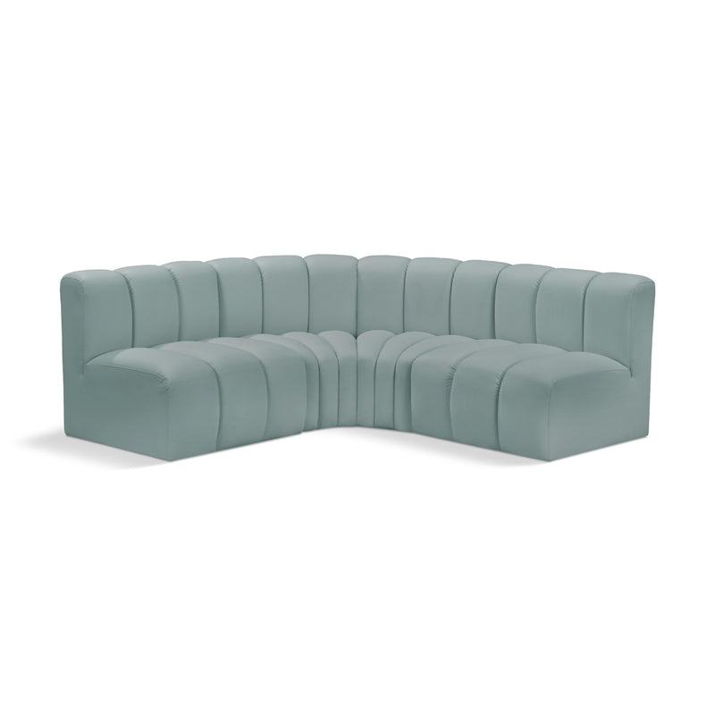 Meridian Arc Mint Green Vegan Leather 4 pc Modular Sectional IMAGE 1