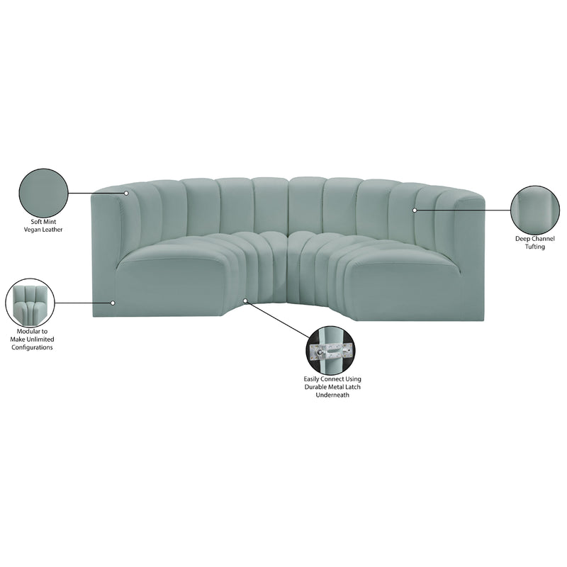 Meridian Arc Mint Green Vegan Leather 4 pc Modular Sectional IMAGE 12