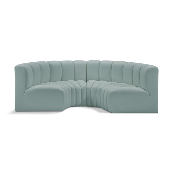 Meridian Arc Mint Green Vegan Leather 4 pc Modular Sectional IMAGE 1