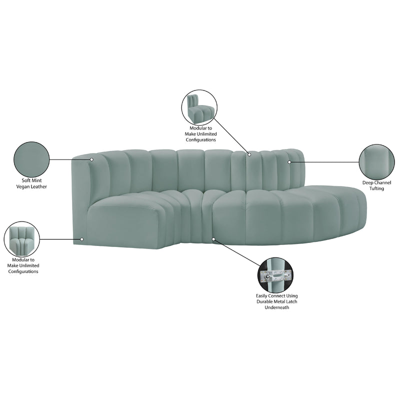 Meridian Arc Mint Green Vegan Leather 4 pc Modular Sectional IMAGE 10
