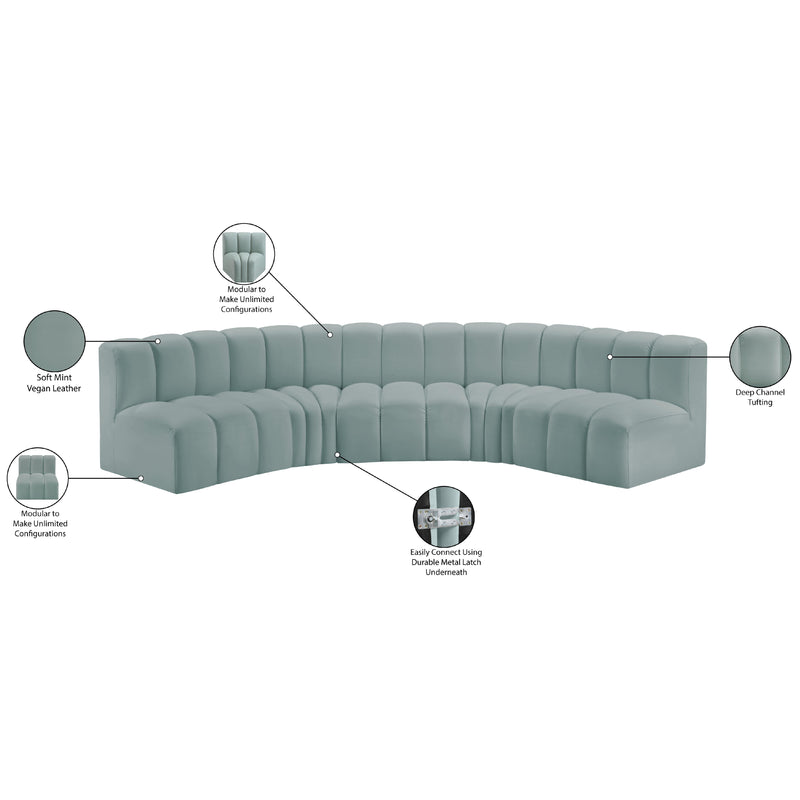 Meridian Arc Mint Green Vegan Leather 5 pc Modular Sectional IMAGE 12