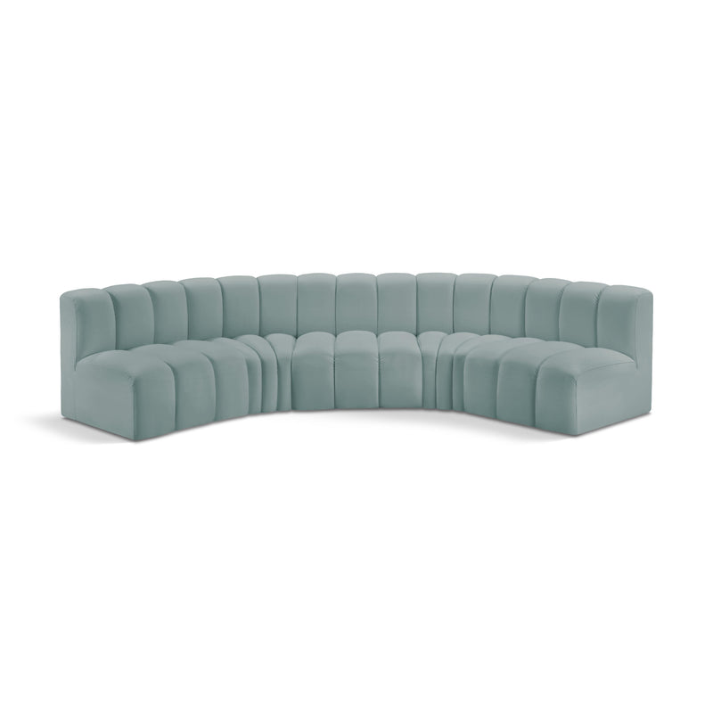 Meridian Arc Mint Green Vegan Leather 5 pc Modular Sectional IMAGE 1