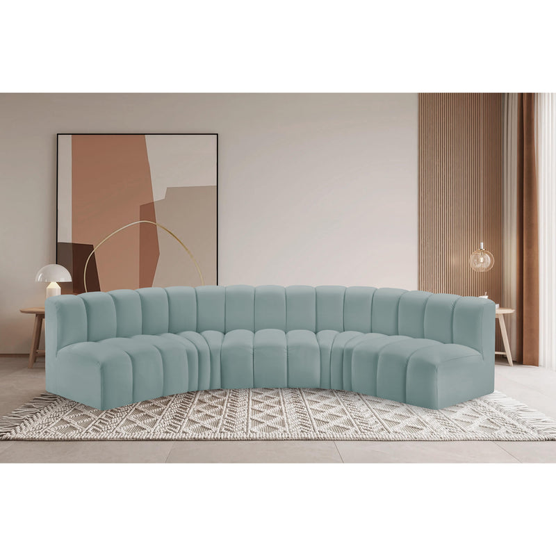 Meridian Arc Mint Green Vegan Leather 5 pc Modular Sectional IMAGE 2