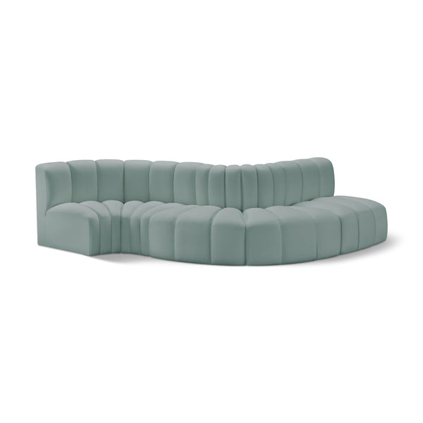 Meridian Arc Mint Green Vegan Leather 5 pc Modular Sectional IMAGE 1