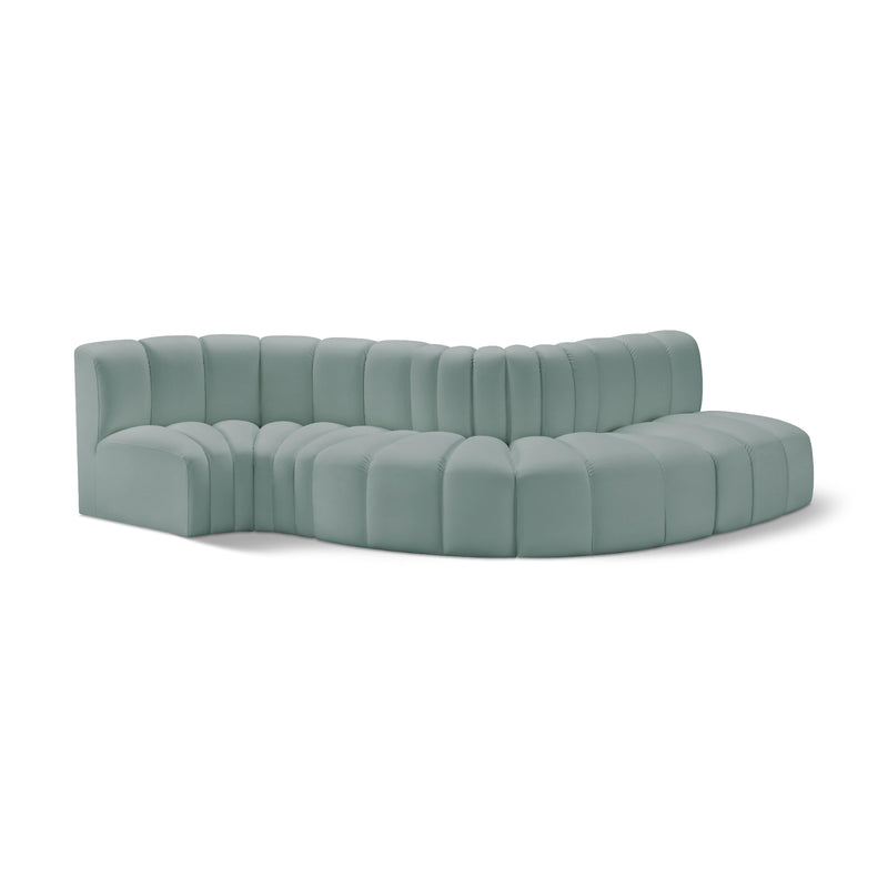 Meridian Arc Mint Green Vegan Leather 5 pc Modular Sectional IMAGE 1