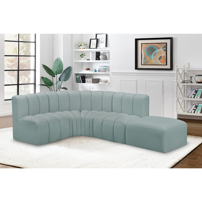Meridian Arc Mint Green Vegan Leather 5 pc Modular Sectional IMAGE 3