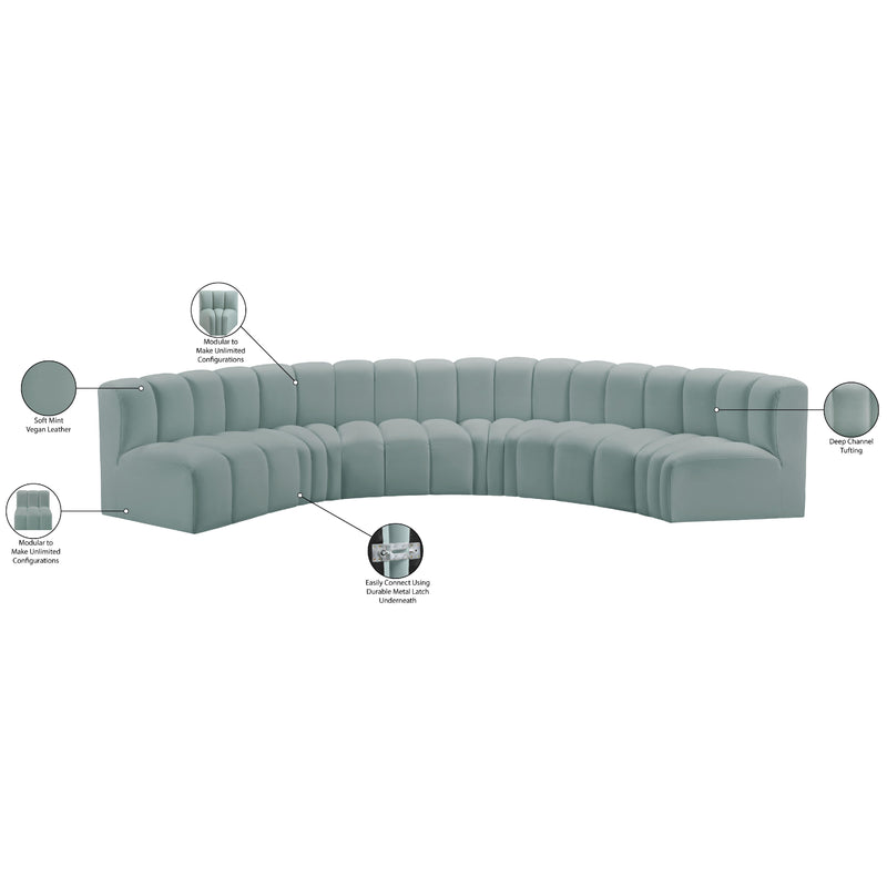 Meridian Arc Mint Green Vegan Leather 6 pc Modular Sectional IMAGE 12