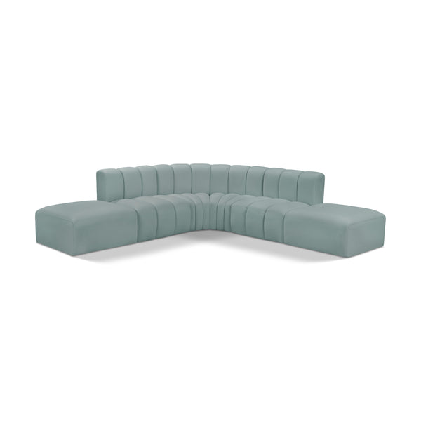Meridian Arc Mint Green Vegan Leather 6 pc Modular Sectional IMAGE 1