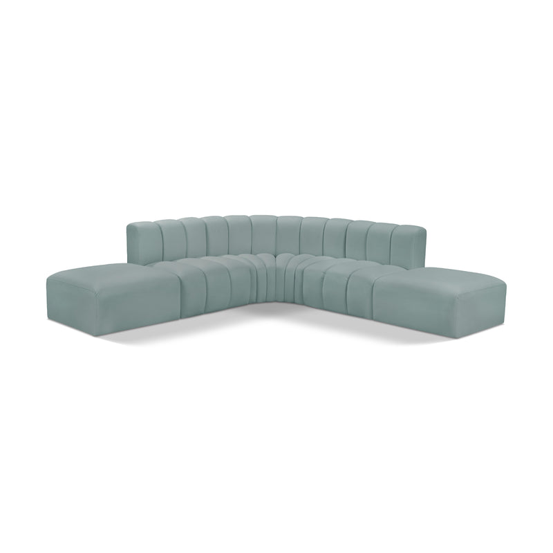 Meridian Arc Mint Green Vegan Leather 6 pc Modular Sectional IMAGE 1