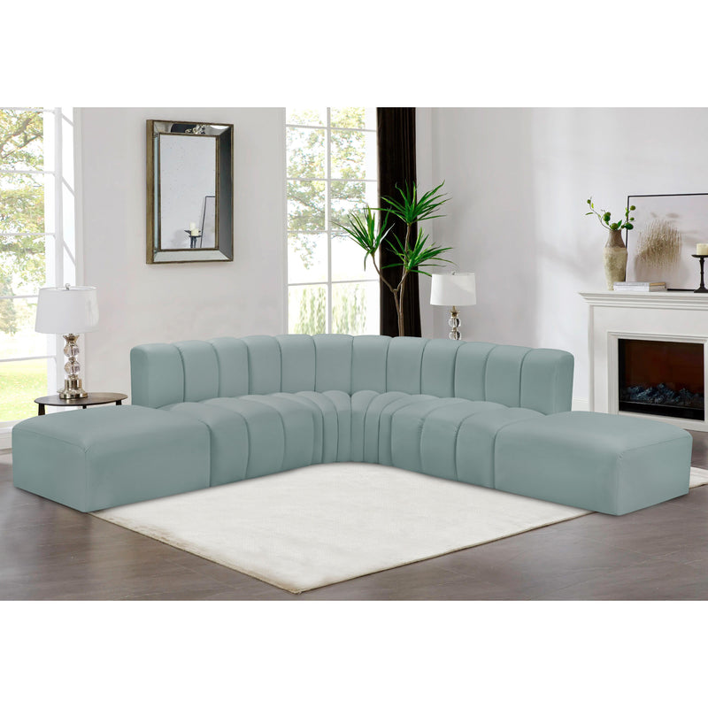 Meridian Arc Mint Green Vegan Leather 6 pc Modular Sectional IMAGE 2