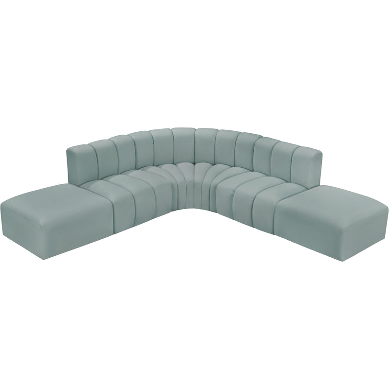 Meridian Arc Mint Green Vegan Leather 6 pc Modular Sectional IMAGE 3