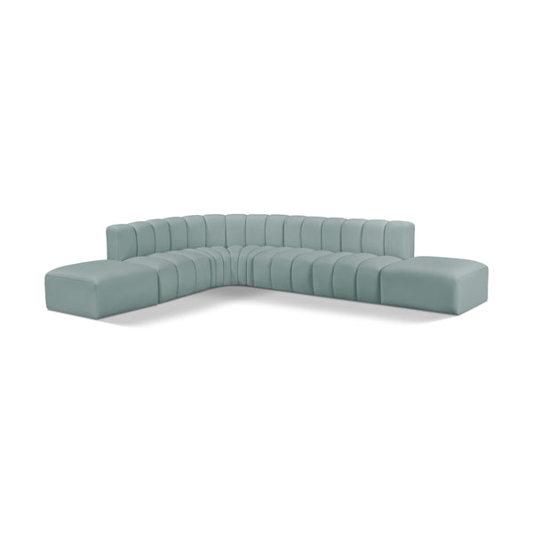 Meridian Arc Mint Green Vegan Leather 7 pc Modular Sectional IMAGE 1