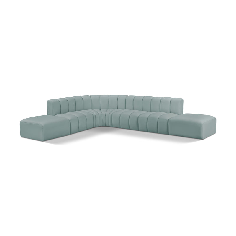 Meridian Arc Mint Green Vegan Leather 7 pc Modular Sectional IMAGE 1