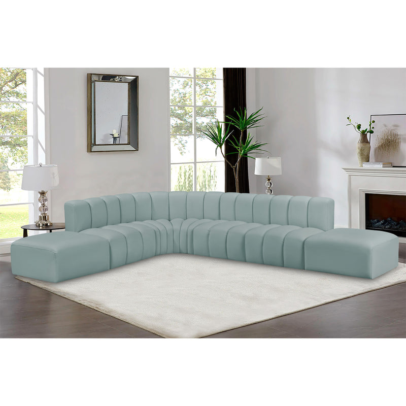 Meridian Arc Mint Green Vegan Leather 7 pc Modular Sectional IMAGE 2