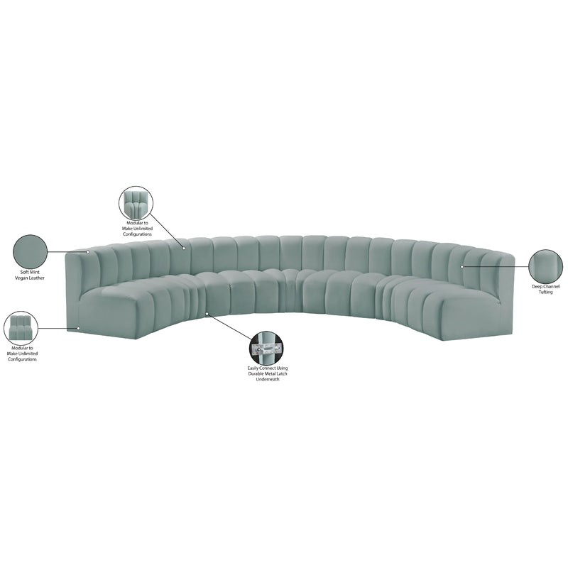 Meridian Arc Mint Green Vegan Leather 7 pc Modular Sectional IMAGE 12