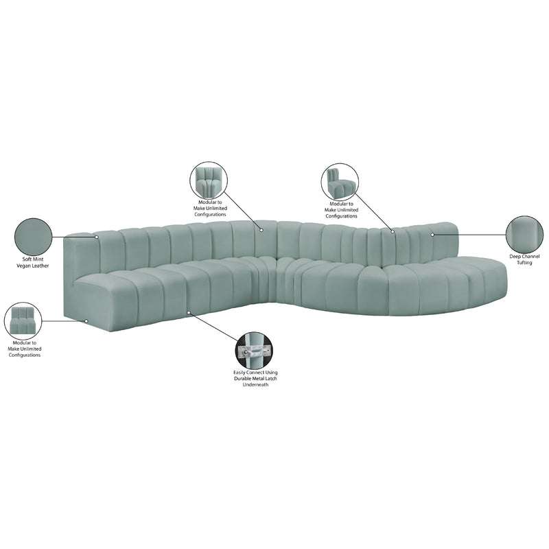 Meridian Arc Mint Green Vegan Leather 7 pc Modular Sectional IMAGE 13
