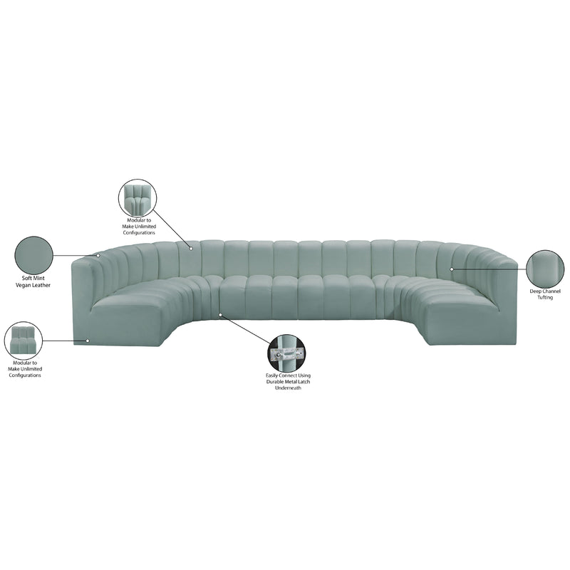 Meridian Arc Mint Green Vegan Leather 8 pc Modular Sectional IMAGE 13