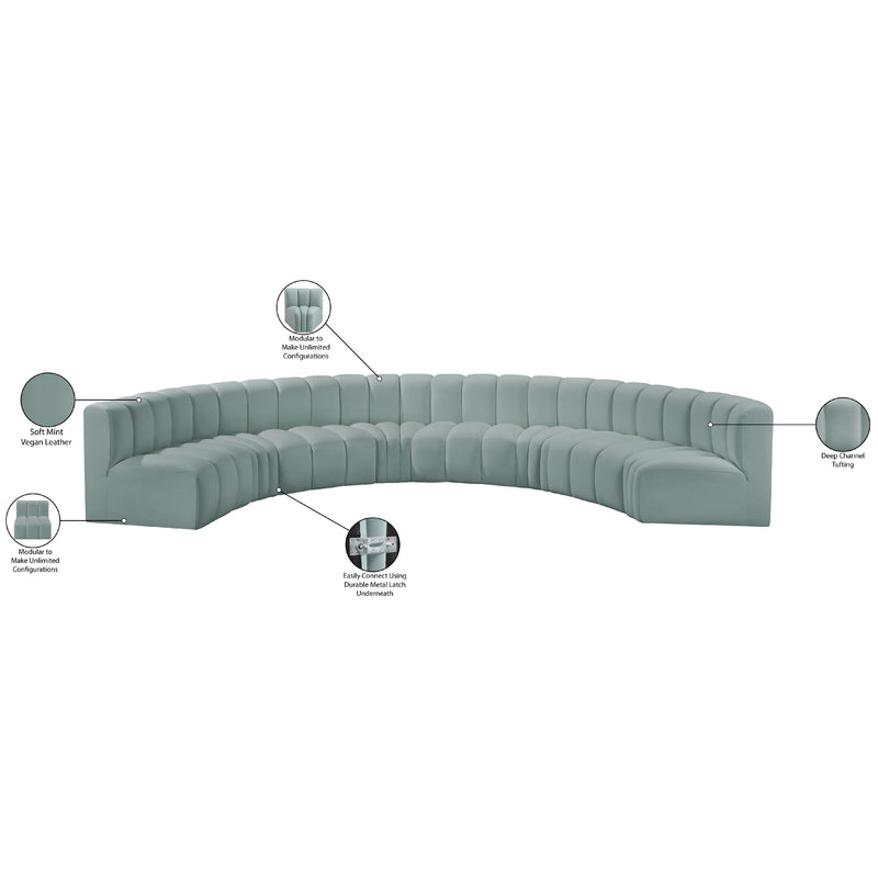 Meridian Arc Mint Green Vegan Leather 8 pc Modular Sectional IMAGE 12
