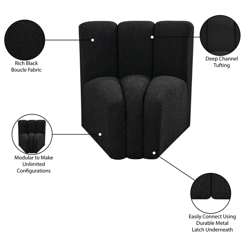 Meridian Arc Black Boucle Fabric Curved Corner IMAGE 7