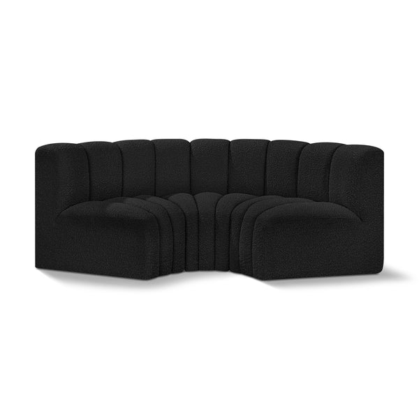 Meridian Arc Black Boucle Fabric 3 pc Modular Sectional IMAGE 1