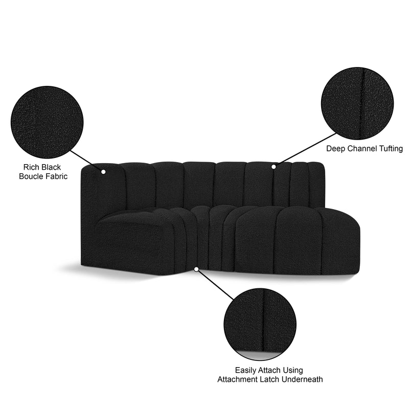 Meridian Arc Black Boucle Fabric 3 pc Modular Sectional IMAGE 7