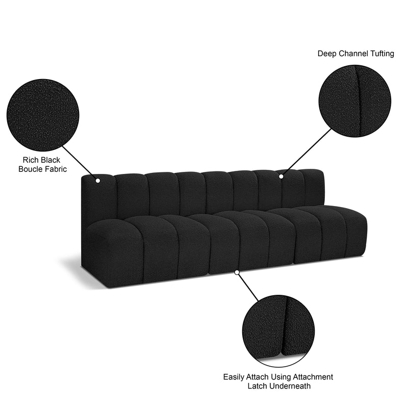 Meridian Arc Black Boucle Fabric 3 pc Modular Sectional IMAGE 8