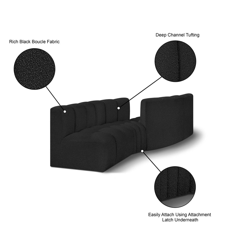 Meridian Arc Black Boucle Fabric 4 pc Modular Sectional IMAGE 7