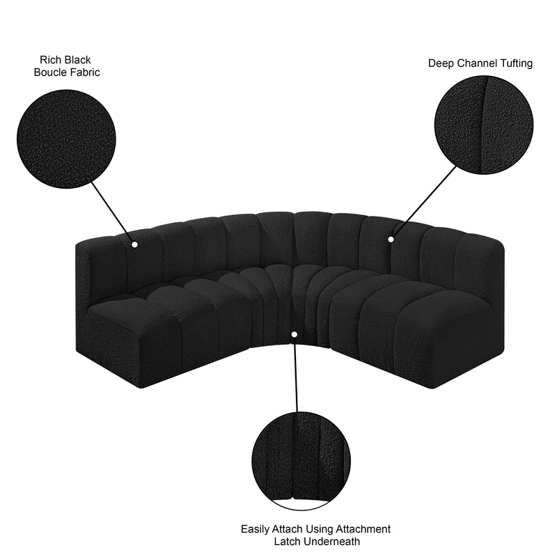 Meridian Arc Black Boucle Fabric 4 pc Modular Sectional IMAGE 8