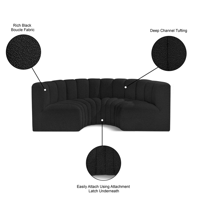 Meridian Arc Black Boucle Fabric 4 pc Modular Sectional IMAGE 8