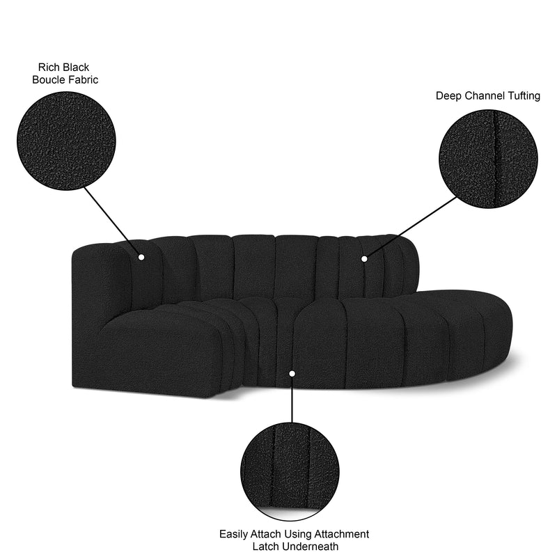 Meridian Arc Black Boucle Fabric 4 pc Modular Sectional IMAGE 7