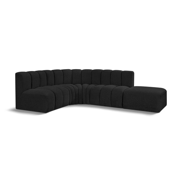 Meridian Arc Black Boucle Fabric 5 pc Modular Sectional IMAGE 1