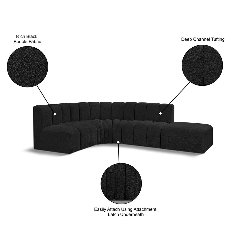 Meridian Arc Black Boucle Fabric 5 pc Modular Sectional IMAGE 8