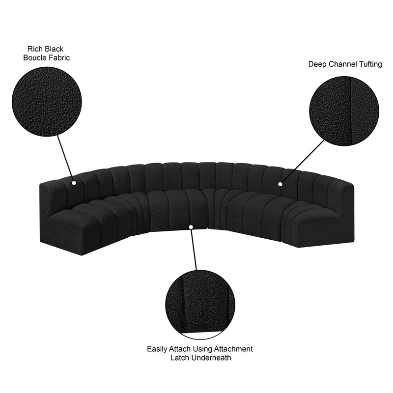 Meridian Arc Black Boucle Fabric 6 pc Modular Sectional IMAGE 9