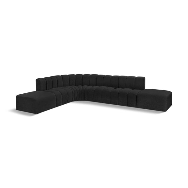 Meridian Arc Black Boucle Fabric 7 pc Modular Sectional IMAGE 1