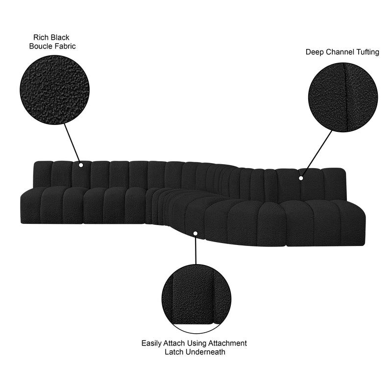 Meridian Arc Black Boucle Fabric 7 pc Modular Sectional IMAGE 12