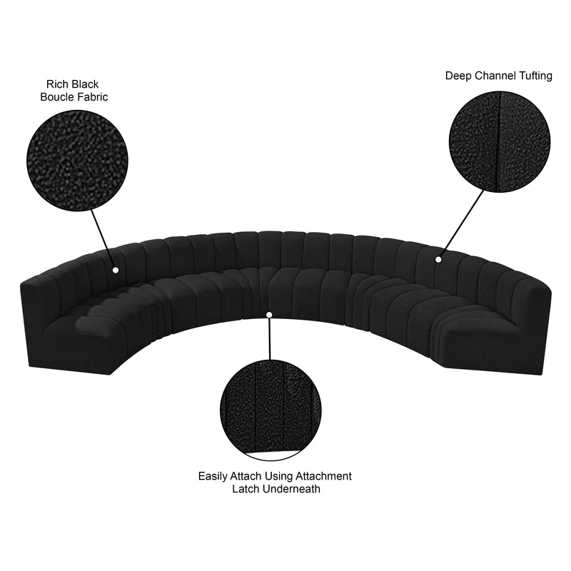 Meridian Arc Black Boucle Fabric 8 pc Modular Sectional IMAGE 10