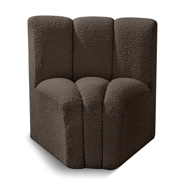 Meridian Arc Brown Boucle Fabric Curved Corner IMAGE 1
