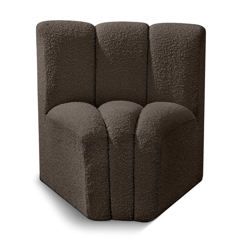 Meridian Arc Brown Boucle Fabric Curved Corner IMAGE 1