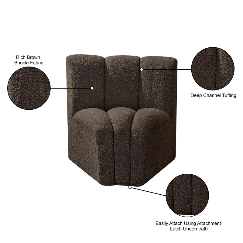 Meridian Arc Brown Boucle Fabric Curved Corner IMAGE 7