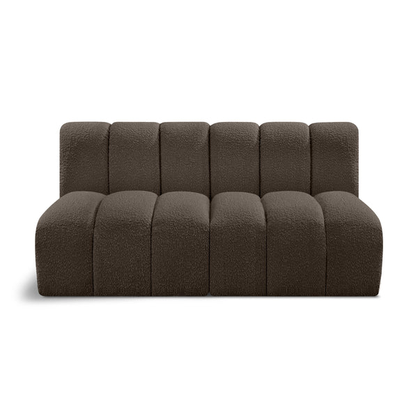 Meridian Arc Brown Boucle Fabric 2 pc Modular Sectional IMAGE 1