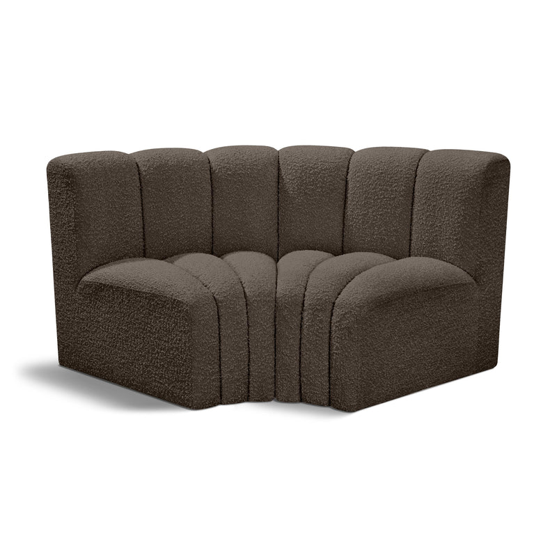 Meridian Arc Brown Boucle Fabric 2 pc Modular Sectional IMAGE 1