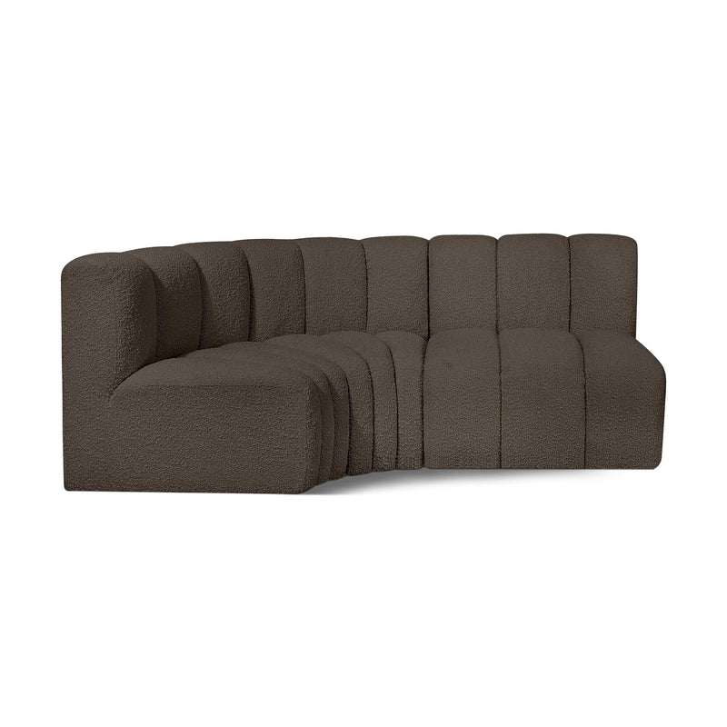 Meridian Arc Brown Boucle Fabric 3 pc Modular Sectional IMAGE 1