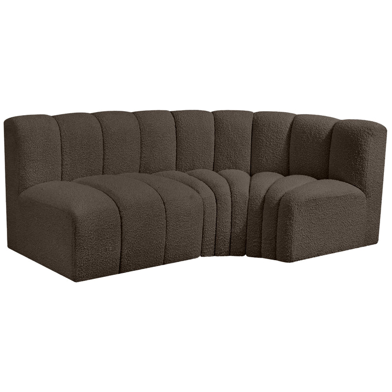 Meridian Arc Brown Boucle Fabric 3 pc Modular Sectional IMAGE 4