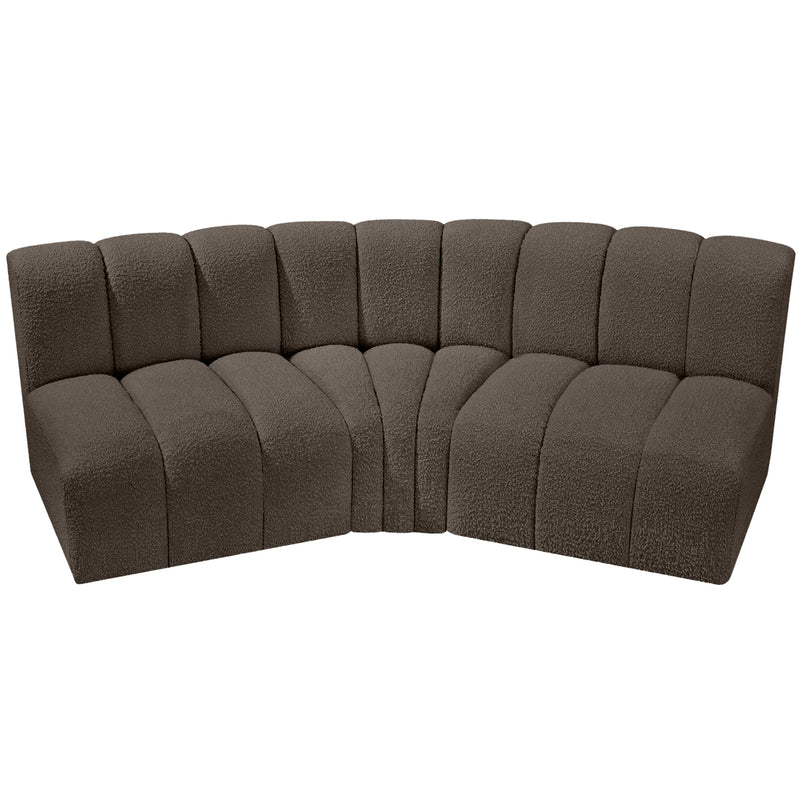 Meridian Arc Brown Boucle Fabric 3 pc Modular Sectional IMAGE 4