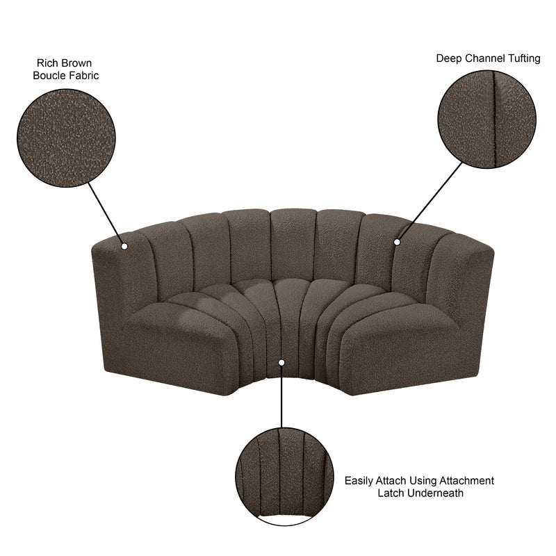 Meridian Arc Brown Boucle Fabric 3 pc Modular Sectional IMAGE 8