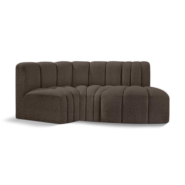 Meridian Arc Brown Boucle Fabric 3 pc Modular Sectional IMAGE 1