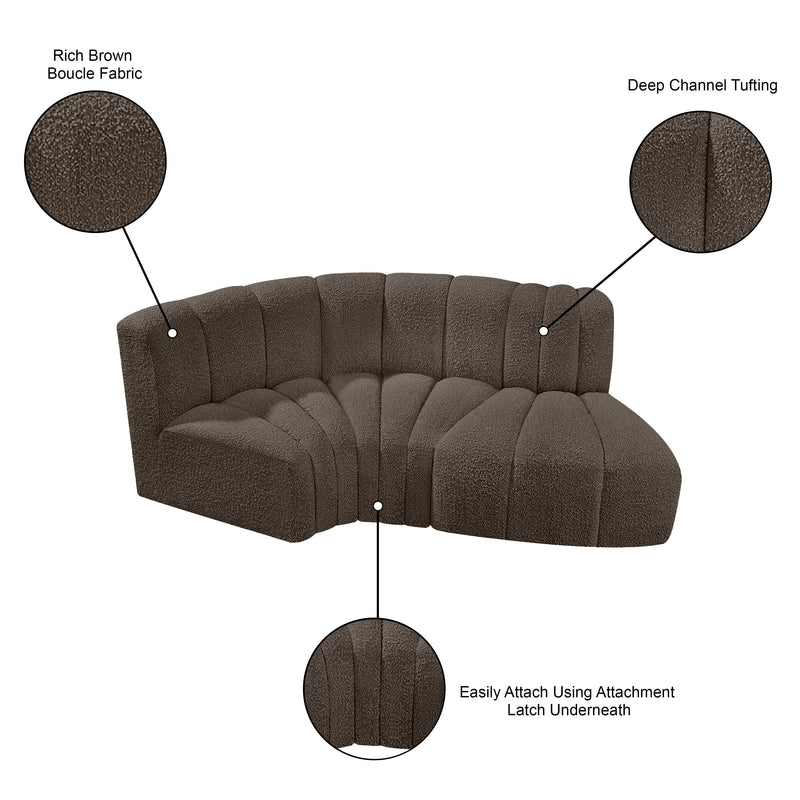Meridian Arc Brown Boucle Fabric 3 pc Modular Sectional IMAGE 7